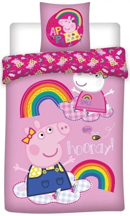 Gurli gris sengetøj 140x200 cm - Gurli og Frida leger - 2 i 1 design - 100% bomuld